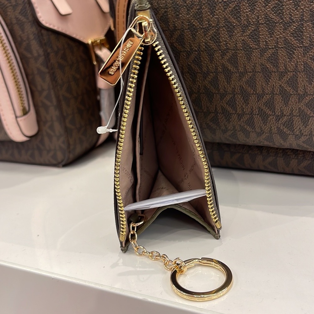 MICHAEL KORS SMALL TOP ZIP COINPOUCH WITH ID KEYCHAIN CARDHOLDER WALLET 
 OLIVE - Picture 5 of 16